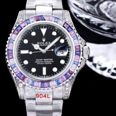 GB Factory ROLEX YachtMaster Replica Gem model Replica Rolex YachtMaster Silver steel Case with colored diamond diameter 40mm Watch